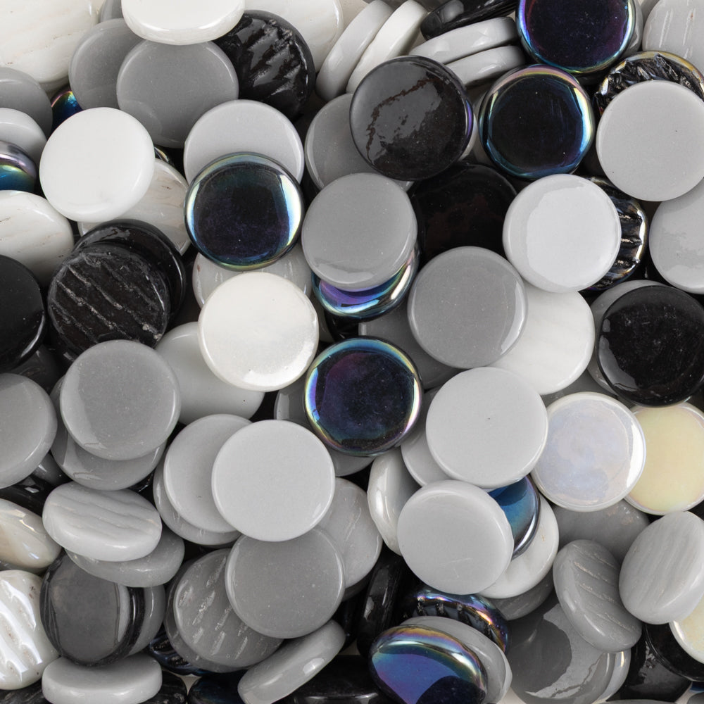 Pastilha de Vidro Redonda 18mm Sortido Preto e Branco