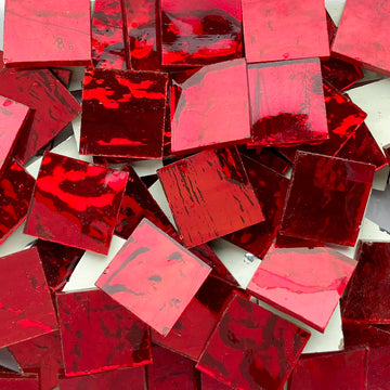 Pâtes de Verre Miroir Colorées 20mm  Rouge Ondulé