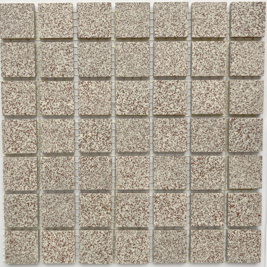 Winckelmans Rouge 210 Mouchetés – pastilhas de mosaico mates de 20x20 mm sobre rede