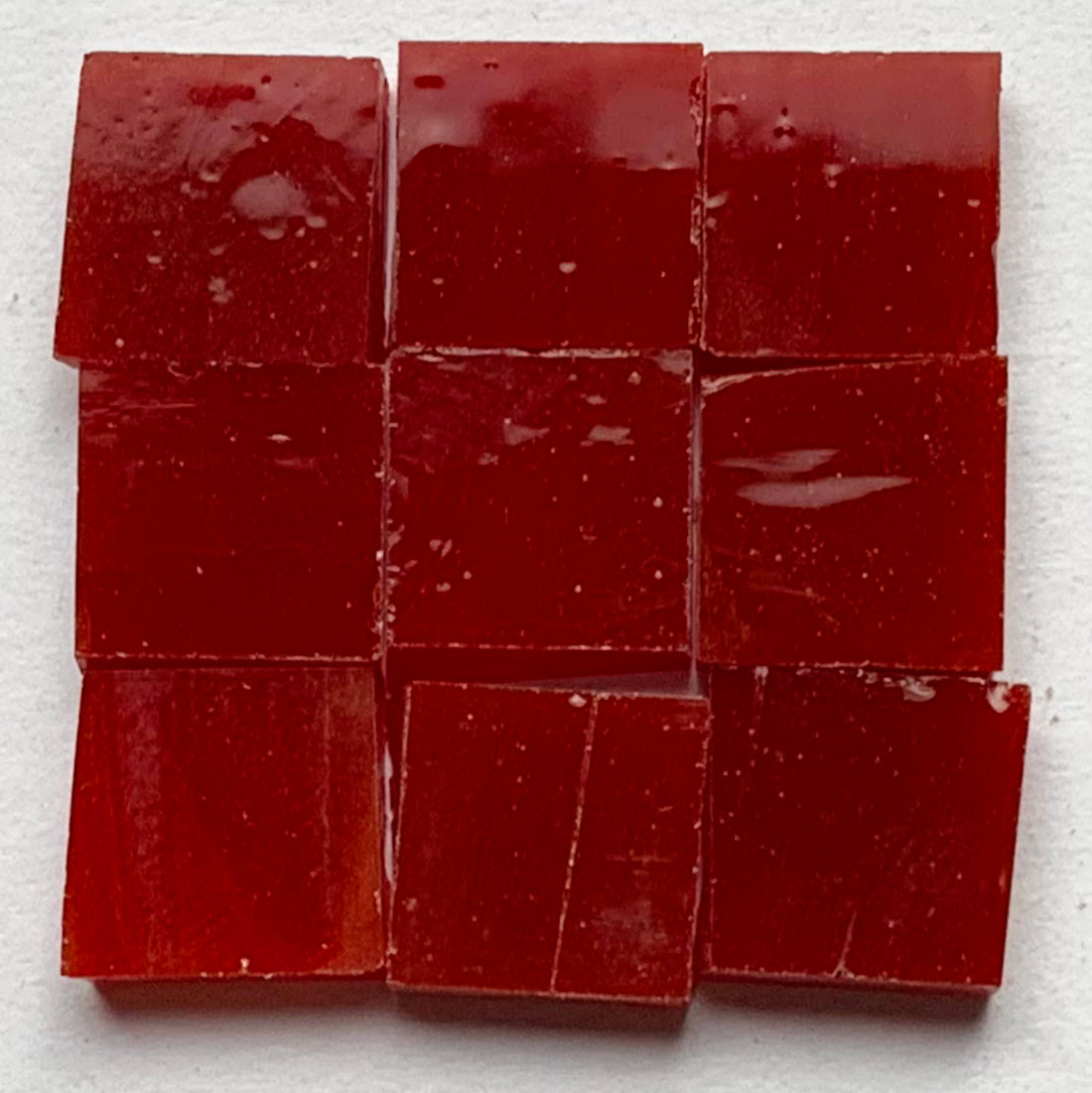 Detail of Tiffany Glacier Coral Red with nine glass tiles