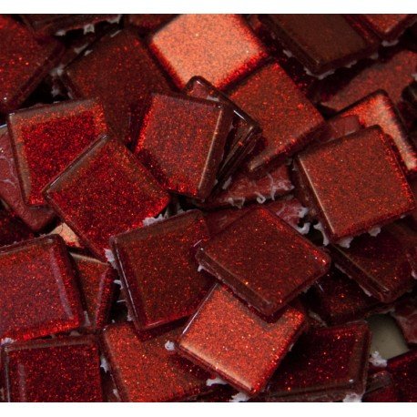 Verre Mosaique - glass mosaic -Glasmosaik-glasmozaïek-Glasmozaiek Glitter 20mm Rood - mosaicshop