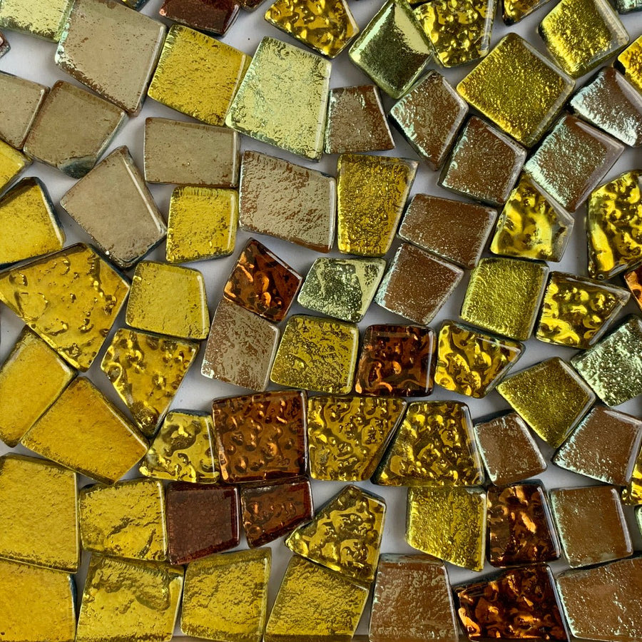 Verre Mosaique - glass mosaic -Glasmosaik-glasmozaïek-Glastegel met Spiegel Goudmix - mosaicshop
